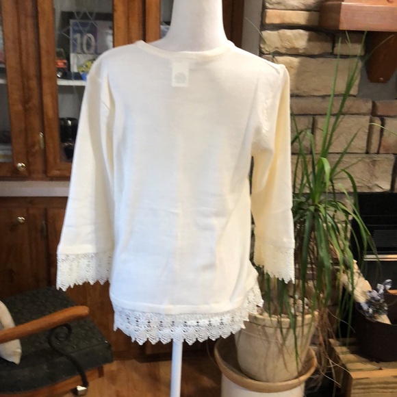 BNIP CW CLASSICS SIZE MEDIUM IVORY  LONG SLEEVE LACE TRIMMED SWEATER BUTTON UP - Picture 6 of 6
